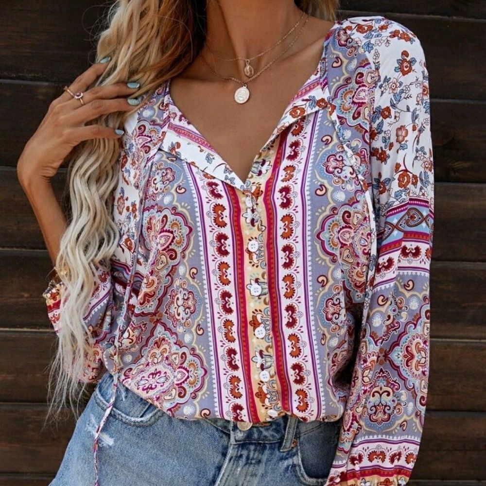 Floral Print Tie Neck Blouse